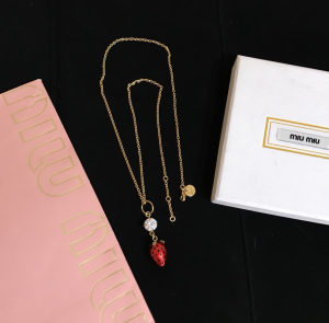 Miu Miu Crystals Strawberry Pendant Necklace 