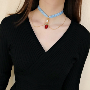 Replica Womens Jewelry Miu Miu Crystals Strawberry Pendant Necklace A205PP280 AA182038