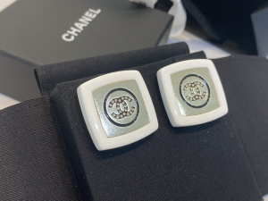 Chanel Crystal CC Square Earrings White 