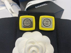 Chanel Crystal CC Square Earrings Yellow 