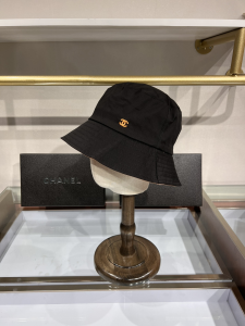 Chanel CC Logo Black Cotton Bucket Cap Hat 