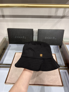 Replica Womens Hats Chanel CC Logo Black Cotton Bucket Cap Hat A190PP100 AA182207