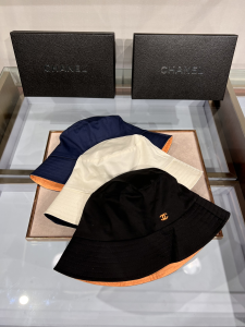 Replica Womens Hats Chanel CC Logo Black Cotton Bucket Cap Hat A190PP100 AA182207