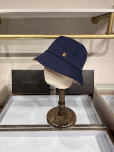 Chanel CC Logo Blue Cotton Bucket Cap Hat 