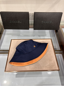 Replica Womens Hats Chanel CC Logo Blue Cotton Bucket Cap Hat A190PP100 AA182209