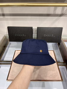 Replica Womens Hats Chanel CC Logo Blue Cotton Bucket Cap Hat A190PP100 AA182209