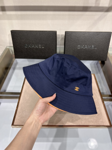 Replica Womens Hats Chanel CC Logo Blue Cotton Bucket Cap Hat A190PP100 AA182209