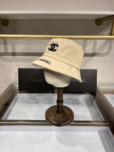 Chanel CC Logo Cotton Bucket Cap Hat Beige 