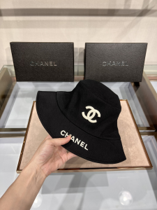 Replica Womens Hats Chanel CC Logo Cotton Bucket Cap Hat Black A190PP100 AA182216