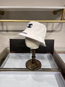 Chanel CC Logo Cotton Bucket Cap Hat White 