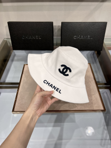 Replica Womens Hats Chanel CC Logo Cotton Bucket Cap Hat White A190PP100 AA182217