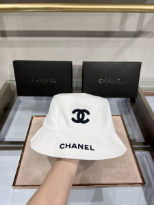 Replica Womens Hats Chanel CC Logo Cotton Bucket Cap Hat White A190PP100 AA182217