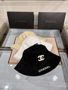 Replica Womens Hats Chanel CC Logo Cotton Bucket Cap Hat White A190PP100 AA182217