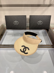 Replica Womens Hats Chanel CC Logo Raffia Visor Cap Hat Beige A190PP100 AA182212