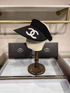 Chanel CC Logo Raffia Visor Cap Hat Black 
