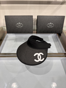 Replica Womens Hats Chanel CC Logo Raffia Visor Cap Hat Black A190PP100 AA182213