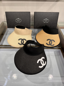 Replica Womens Hats Chanel CC Logo Raffia Visor Cap Hat Black A190PP100 AA182213