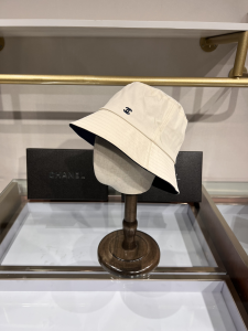 Chanel CC Logo White Cotton Bucket Cap Hat 
