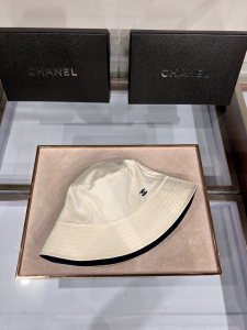 Replica Womens Hats Chanel CC Logo White Cotton Bucket Cap Hat A190PP100 AA182208