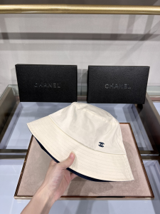 Replica Womens Hats Chanel CC Logo White Cotton Bucket Cap Hat A190PP100 AA182208
