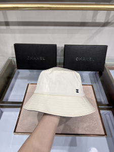Replica Womens Hats Chanel CC Logo White Cotton Bucket Cap Hat A190PP100 AA182208
