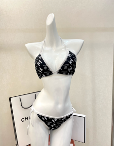 Chanel Black CC Logo Cotton Swimsuit Bikini 