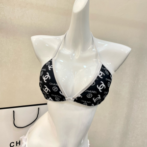 Replica Free Gift Chanel Black CC Logo Cotton Swimsuit Bikini SML A123PP105 AA182323