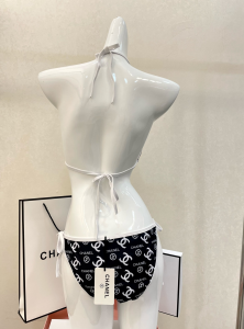 Replica Free Gift Chanel Black CC Logo Cotton Swimsuit Bikini SML A123PP105 AA182323