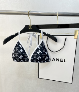 Replica Free Gift Chanel Black CC Logo Cotton Swimsuit Bikini SML A123PP105 AA182323