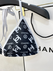 Replica Free Gift Chanel Black CC Logo Cotton Swimsuit Bikini SML A123PP105 AA182323