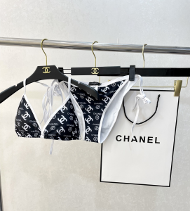 Replica Free Gift Chanel Black CC Logo Cotton Swimsuit Bikini SML A123PP105 AA182323