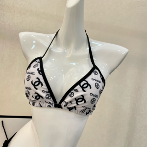 Replica Free Gift Chanel White CC Logo Cotton Swimsuit Bikini SML A123PP105 AA182322