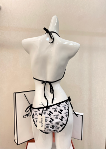 Replica Free Gift Chanel White CC Logo Cotton Swimsuit Bikini SML A123PP105 AA182322