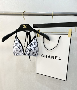 Replica Free Gift Chanel White CC Logo Cotton Swimsuit Bikini SML A123PP105 AA182322