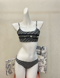 Dior Oblique Cotton Swimsuit Bikini Black 