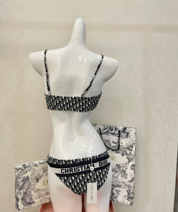 Replica Free Gift Dior Oblique Cotton Swimsuit Bikini Black SML A123PP105 AA182308