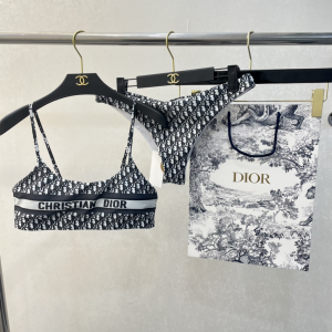Replica Free Gift Dior Oblique Cotton Swimsuit Bikini Black SML A123PP105 AA182308
