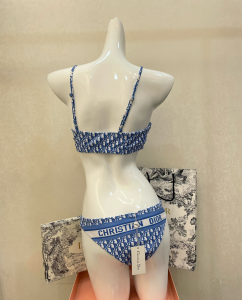 Replica Free Gift Dior Oblique Cotton Swimsuit Bikini Blue SML A123PP105 AA182310