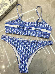 Replica Free Gift Dior Oblique Cotton Swimsuit Bikini Blue SML A123PP105 AA182310