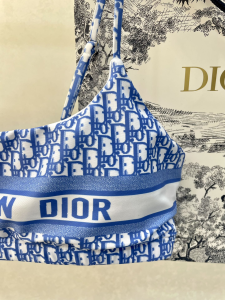 Replica Free Gift Dior Oblique Cotton Swimsuit Bikini Blue SML A123PP105 AA182310