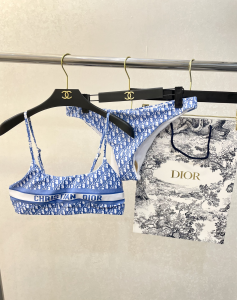 Replica Free Gift Dior Oblique Cotton Swimsuit Bikini Blue SML A123PP105 AA182310