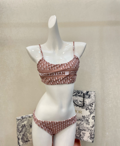 Dior Oblique Cotton Swimsuit Bikini Pink 