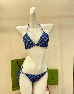 Gucci Blue GG Cotton Swimsuit Bikini 