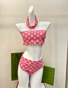 Gucci Pink GG Cotton Swimsuit Bikini 