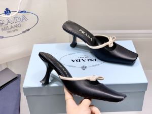 Prada Bow Satin Heeled Mule Black 