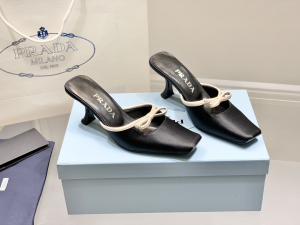 Replica Womens Shoes Prada Bow Satin Heeled Mule in Black 35 To 41 A151PP480 AA182345