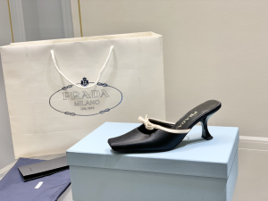 Replica Womens Shoes Prada Bow Satin Heeled Mule in Black 35 To 41 A151PP480 AA182345