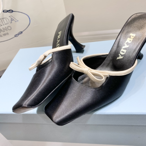 Replica Womens Shoes Prada Bow Satin Heeled Mule in Black 35 To 41 A151PP480 AA182345