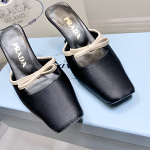 Replica Womens Shoes Prada Bow Satin Heeled Mule in Black 35 To 41 A151PP480 AA182345