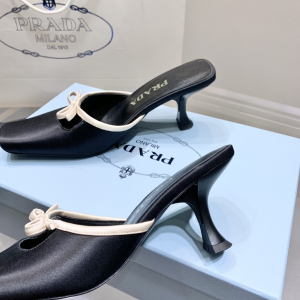 Replica Womens Shoes Prada Bow Satin Heeled Mule in Black 35 To 41 A151PP480 AA182345